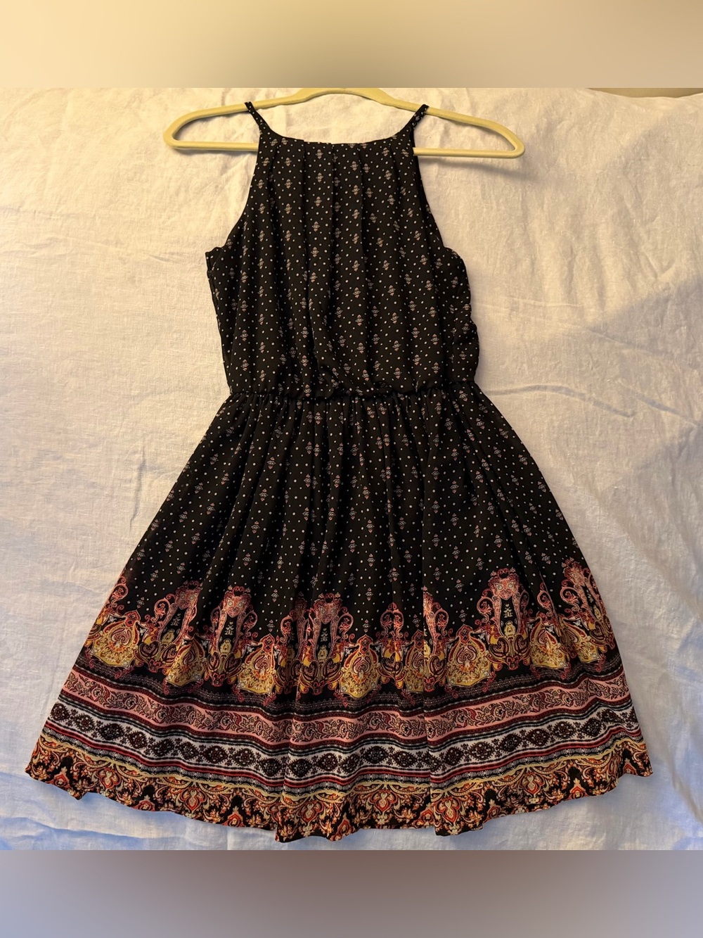 Mi Ami Black Border-Print Sundress with Pink & Gold Accents